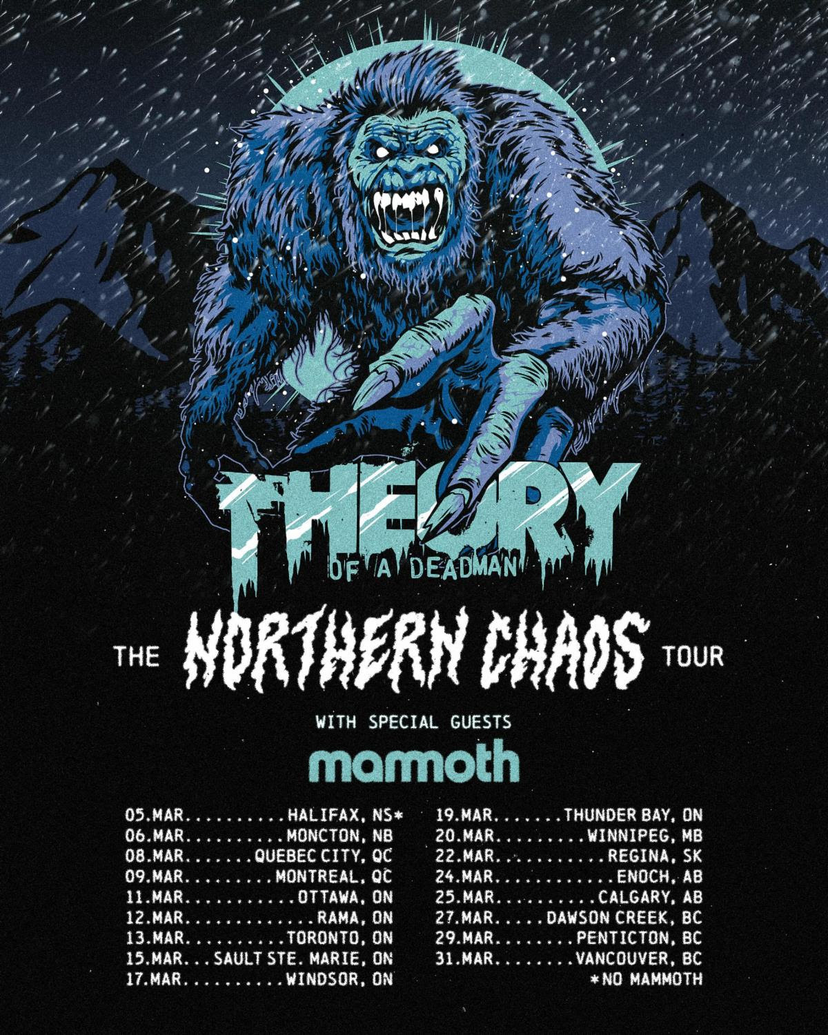 Canadian Rock Powerhouse THEORY OF A DEADMAN Announces "The Northern Chaos Tour" in Canada with Support from Mammoth